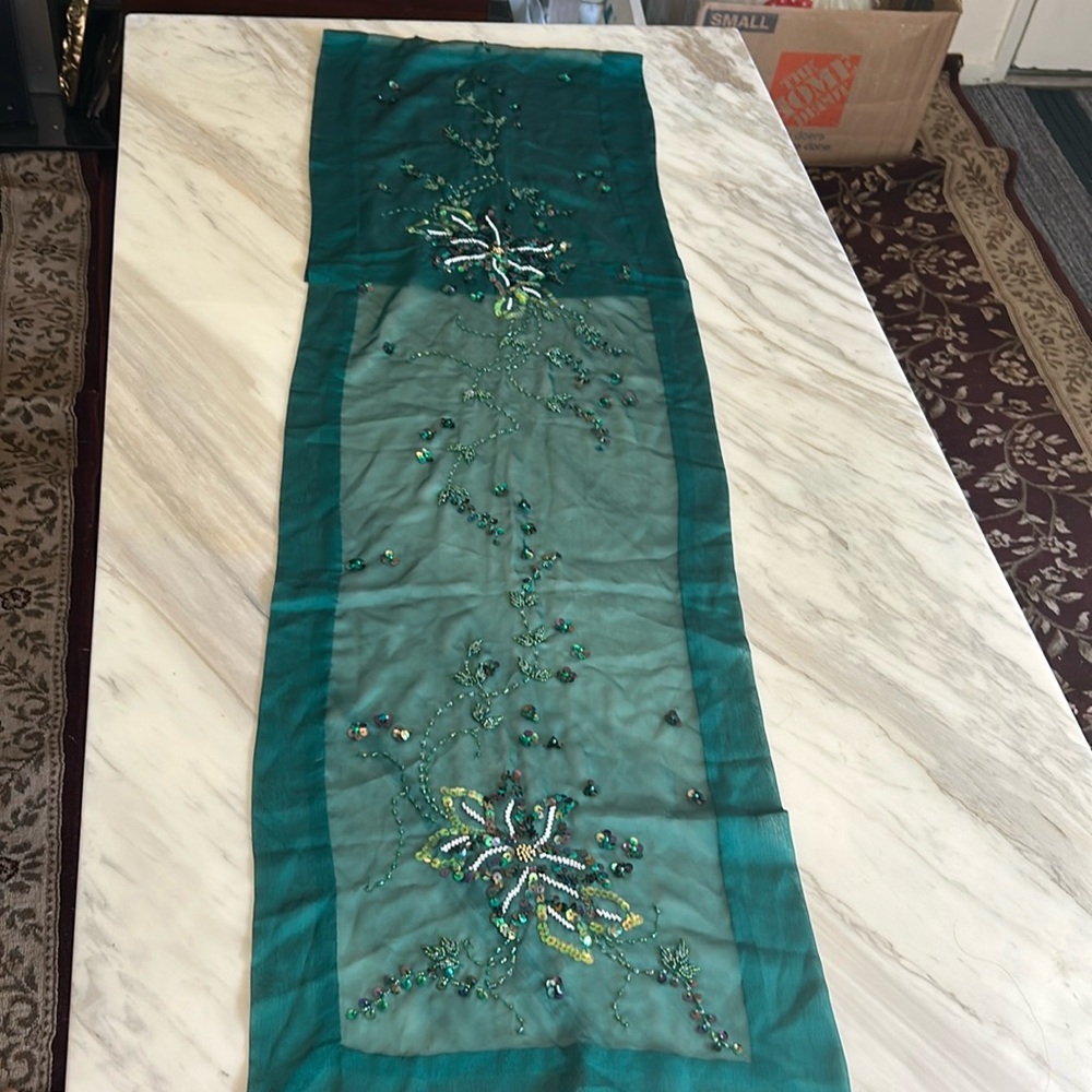 Embroidered Green Scarf